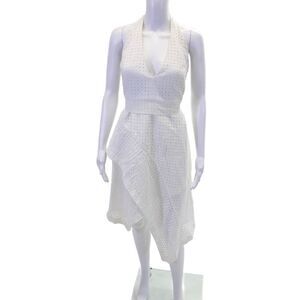 N Nicholas Womens Cotton Eyelet One Shoulder Sleeveless Dress White Size 10